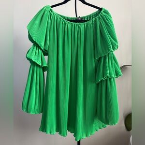 NWT - Green Off-Shoulder Pleated Dress - Size 4/Small